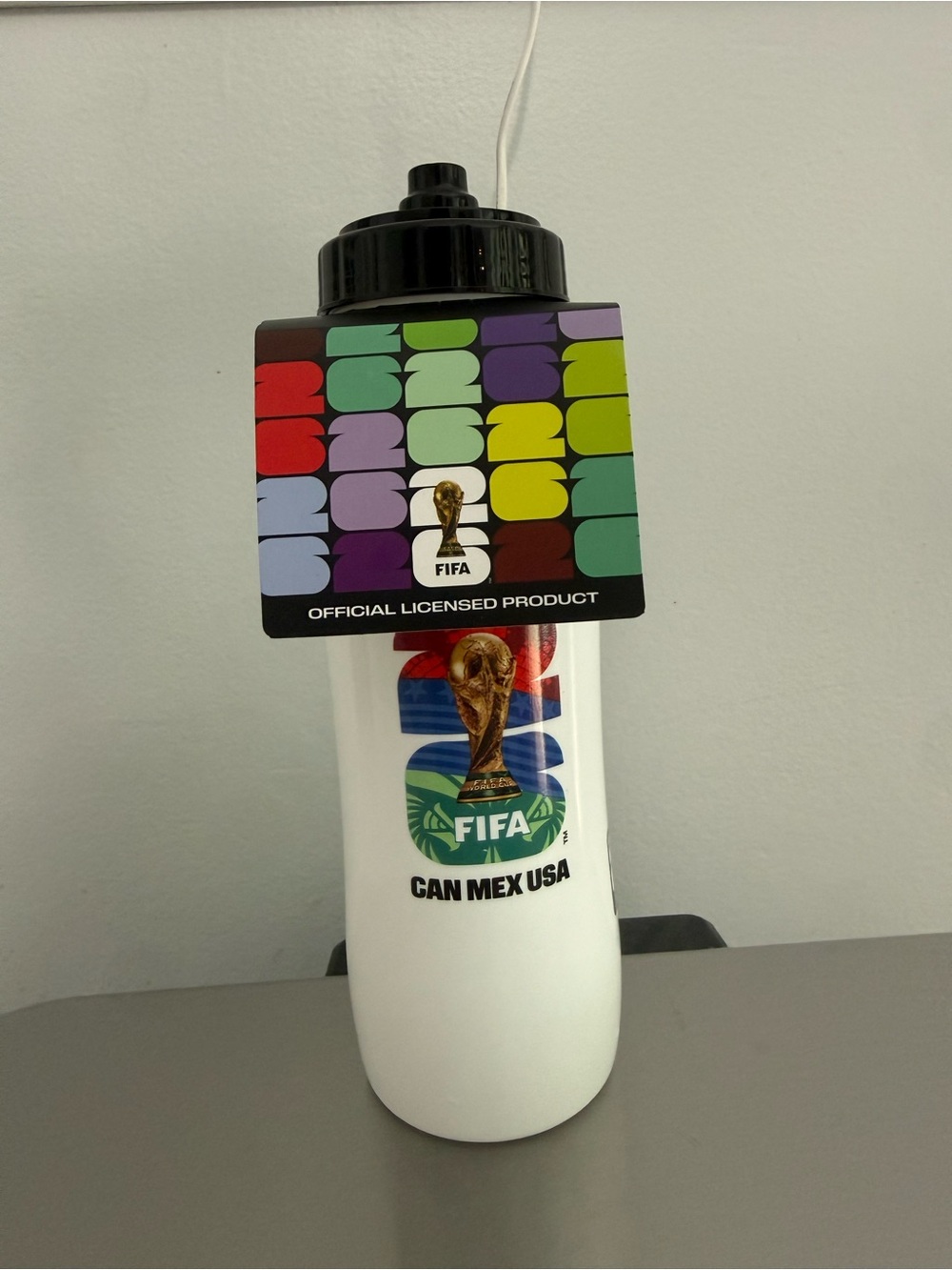FIFA White CAN MEX USA Water Bottle with Black Lid